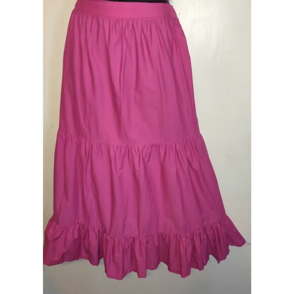 Bright Pink Peasant Maxi Dress 2pc L Tiered Boho Whimsigoth Ruffles Cropped - Picture 2 of 16